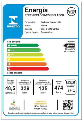 Imagem de Geladeira Frost Free 4P 474L Inverter Smart cor Inox Midea