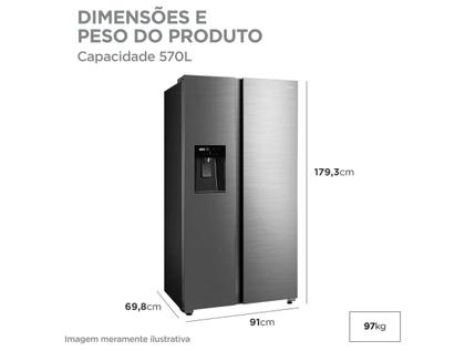 Imagem de Geladeira Frost Free 570L Dispenser Água e Gelo Inverter cor Inox Midea