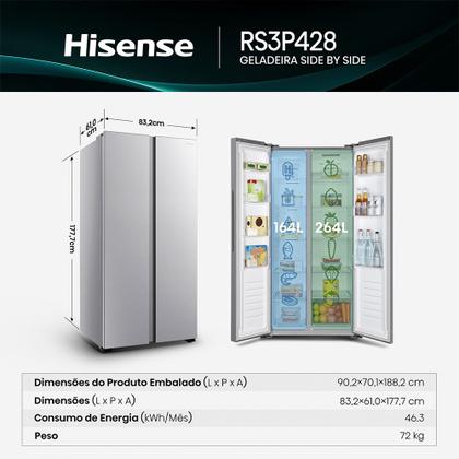 Imagem de Geladeira Frost Free Hisense 428L RS3P428 Inox 220V