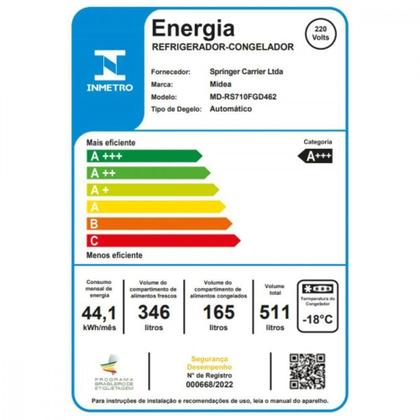 Imagem de Geladeira Frost Free Side By Side 511L Inverter Smart Midea MD-RS710FGD461 Inox 220V