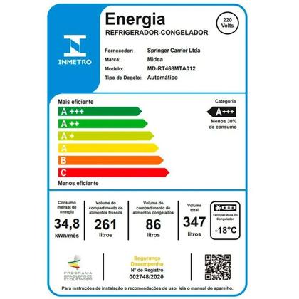 Imagem de Geladeira Frost Free SmartSensor 347L RT468MTA012 Midea 220V Branco