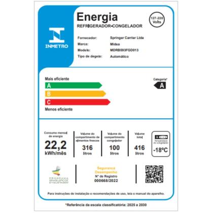 Imagem de Geladeira Inverse Frost Free 416L Inverter Branca Midea