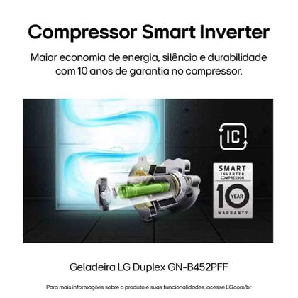 Imagem de Geladeira LG Frost Free Inverter 461L Duplex Inox Look - GN-B452PFF