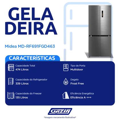 Imagem de Geladeira Midea 474L Frost Free Multidoor MD-RF691FGD463