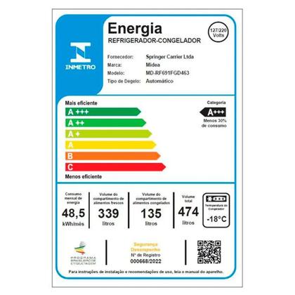 Imagem de Geladeira Midea 474L Frost Free Multidoor MD-RF691FGD463