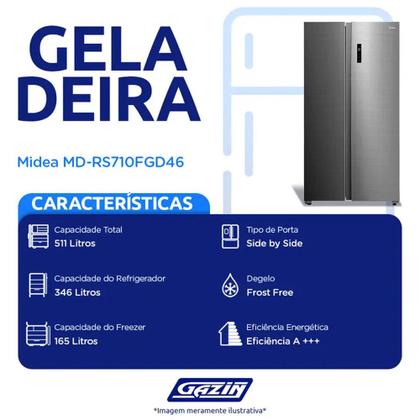 Imagem de Geladeira Midea 511L Frost Free Side By Side MD-RS710FGD46