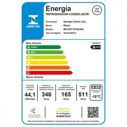 Imagem de Geladeira Midea 511L MD-RS710FGD461 Frost Free Side by side Smart Inverter