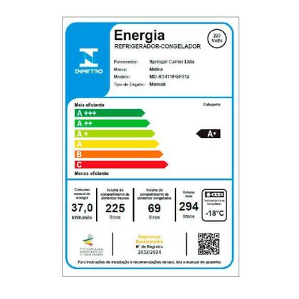Imagem de Geladeira Midea Cycle Defrost Duplex 294L Prateleiras de Vidro - 220v