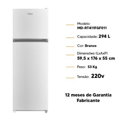 Imagem de Geladeira Midea Cycle Defrost Duplex 294L Prateleiras de Vidro - 220v