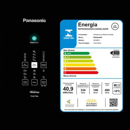 Imagem de Geladeira Panasonic  Frost Free 480L A+++ Black Glass - NR-BB71GVFB