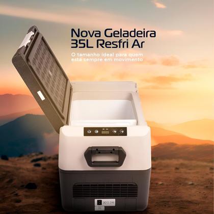 Imagem de Geladeira Portátil Resfriar 35Litros Quadrivolt Lançamento Prático p/Motorhome Caminhão Praia e Camping com Bluetooth