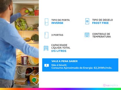 Imagem de Geladeira/Refrigerador Brastemp Frost Free Inverse Inox 515L com Dispenser de Água e Gelo BRH85