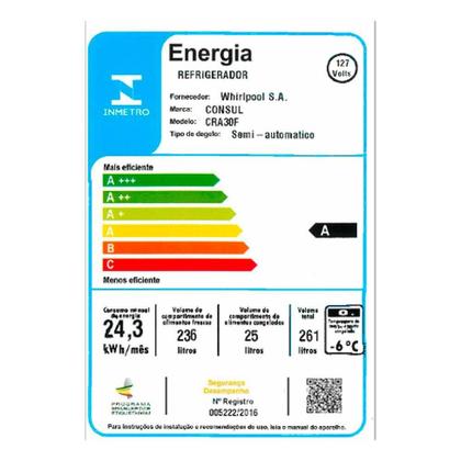 Geladeira/Refrigerador Consul 261 Litros CRA30F Degelo Seco, 1 Porta, Gavetão Hortifruti, Branco, Imagem de Geladeira/Refrigerador Consul 261 Litros CRA30F Degelo Seco, 1 Porta, Gavetão Hortifruti, Branco,