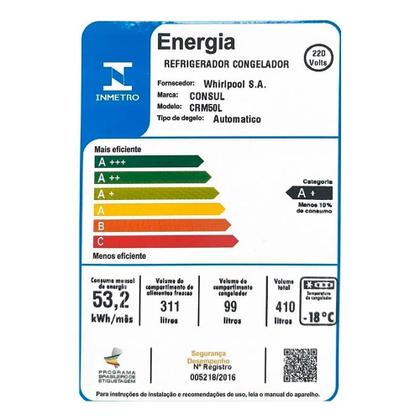 Imagem de Geladeira/Refrigerador Consul 410 Litros CRM50LK - Frost Free, 2 Portas, Inox