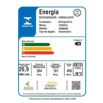 Imagem de Geladeira/Refrigerador Consul CRM53MK 455 Litros - Frost Free, 2 Portas, Inox