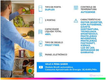 Imagem de Geladeira/Refrigerador Electrolux Frost Free AutoSense Duplex Preto 480L Efficient IT70B B