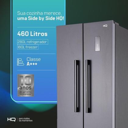Imagem de Geladeira Refrigerador HQ Frost Free Side by Side 460 Litros Cinza HQ-460SBSFF 127V