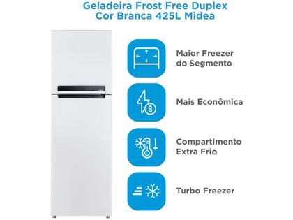 Geladeira/Refrigerador Midea Frost Free 2 Portas Branca 425L MD-RT572EVD011 Imagem de Geladeira/Refrigerador Midea Frost Free 2 Portas Branca 425L MD-RT572EVD011