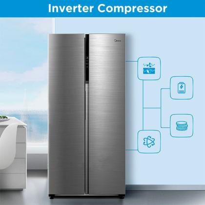 Imagem de Geladeira Side By Side 442L Inverter Cor Inox Conectada Midea