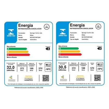 Imagem de Geladeira Side by Side 570L Dispenser Água e Gelo Inverter cor Inox Midea