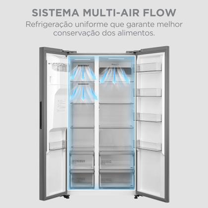 Imagem de Geladeira Side by Side 570L Dispenser Água e Gelo Inverter cor Inox Midea