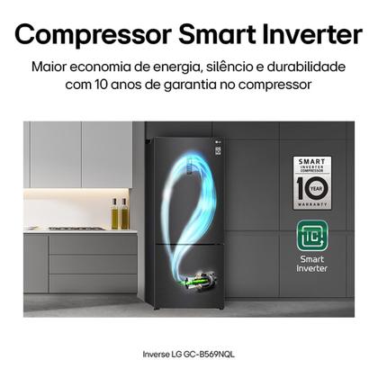 Imagem de Geladeira Smart LG Frost Free Inverter 451L Inverse Cor Black Inox - GC-B569NQL