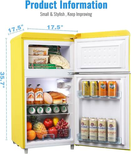 Imagem de Geladeira WANAI de 3,5 pés cúbicos com freezer Retro Dual Door Cream