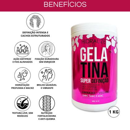Imagem de Gelatina Capilar Super Definição Hidralize + Creme De Pentear Menina Cacheada 1kg Cada