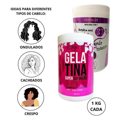 Imagem de Gelatina Capilar Super Definição Hidralize + Creme De Pentear Menina Cacheada 1kg Cada