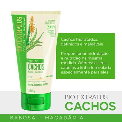 Imagem de Gelatina de Cabelo Cacheado Finalizador Cachos Capilar Babosa e Macadâmia Bio Extratus 150g