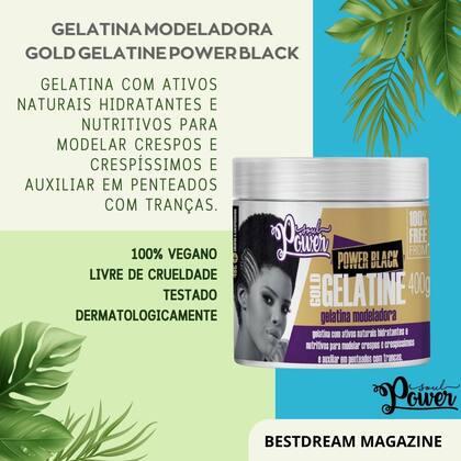 Imagem de Gelatina Modeladora Soul Power Black Gold Hidratação Crespo Penteado Cabelo Vegano 400g