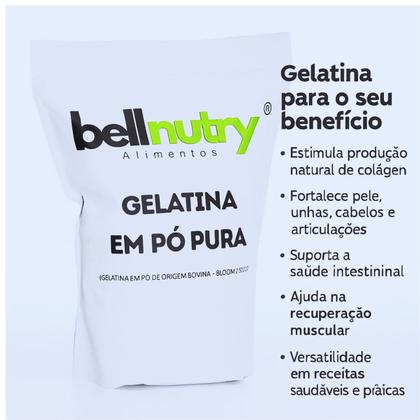 Imagem de Gelatina Pura Incolor Sem Sabor 1 Kg BellNutry Colágeno Natural Para Receitas Fit Pele Cabelo Unha