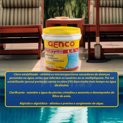 Imagem de Genco 3 em 1 Cloro De Piscina Multipla Ação Granulado Estabilizado Balde 10kg