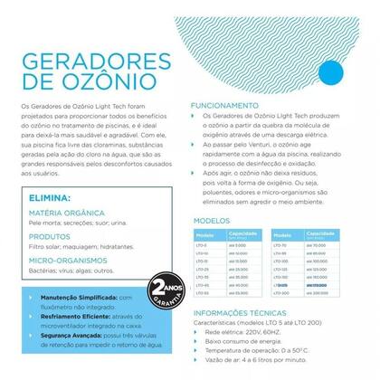 Imagem de Gerador De Ozônio Para Piscinas Até 5.000 Litros Lto-5 - Light Tech