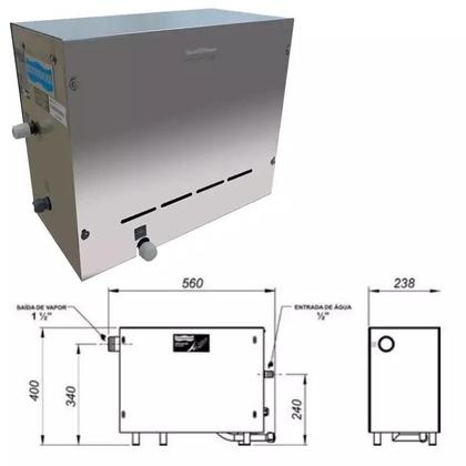 Imagem de Gerador de Vapor p/ Sauna 6KW Mono 220V c/ Quadro Analógico Kit Instalação e Luminária SODRAMAR
