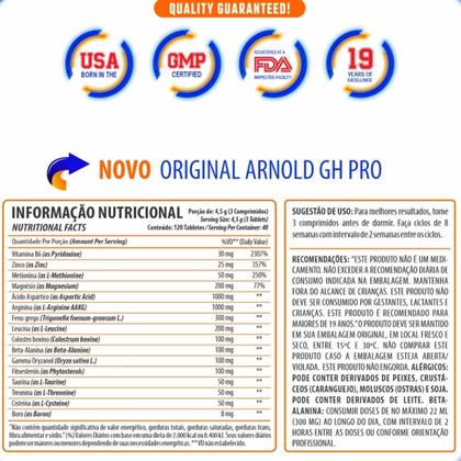 Imagem de Gh Pro Arnold Nutrition com 120 tabletes Testo Booster