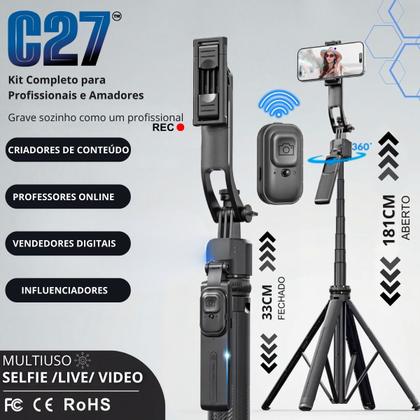 Imagem de Gimbal Pro 360 Com Tripé Bastão de Selfie Para Fotos Videos