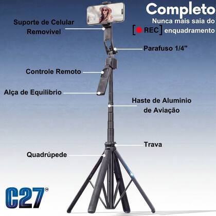 Imagem de Gimbal Pro 360 Com Tripé Bastão de Selfie Para Fotos Videos