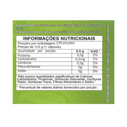Imagem de Ginkgo Biloba com Castanha da India 120 cáps Status Verde