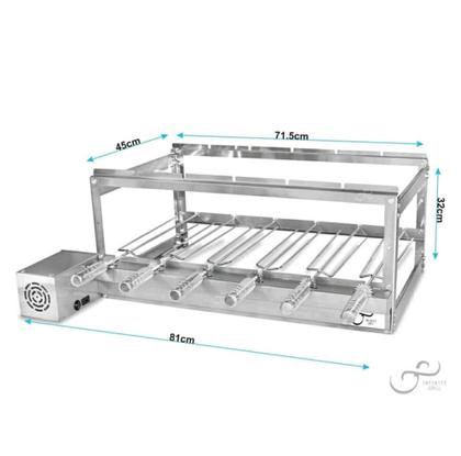 Imagem de Gira Grill Inox 6 Espetos para Churrasqueiras de Alvenaria e Pré-moldadas