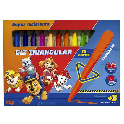 Imagem de Giz Cera Triangular Patrulha Canina 12 Cores Escolar Dac