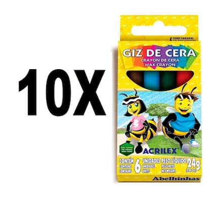 Imagem de Giz De Cera 6 Cores 24g Acrilex Kit 10 Caixas