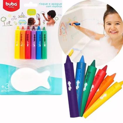 Giz de Cera Colorido 6 Cores Risque e Apague Buba Imagem de Giz de Cera Colorido 6 Cores Risque e Apague Buba