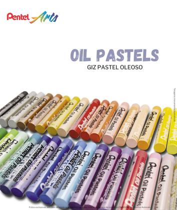Imagem de Giz de Cera Oleoso Pentel Artes 50 Cores Pastel Uso Artístico Desenhos e Ilustrações