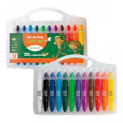 Imagem de Giz de Cera Retrátil Gel Com 12 Cores Infantil Com Pontas Macia Leo Leo
