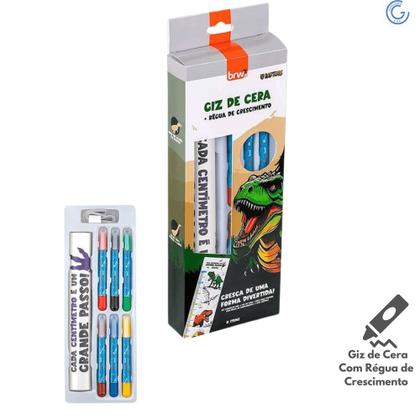 Imagem de Giz de Cera Retrátil+ Régua de Crescimento Raptors - Caixa c/8 pcs