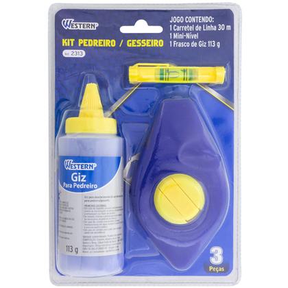 Imagem de Giz de linha para drywall 30 metros com fio marcador azul e mini nível - 2313