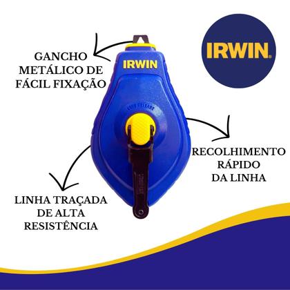 Imagem de Giz De Linha Para Marcação Azul 30 Metros Irwin Pedreiro Gesseiro Drywall Com Carretel - Drywall, Gesso, Obra em geral