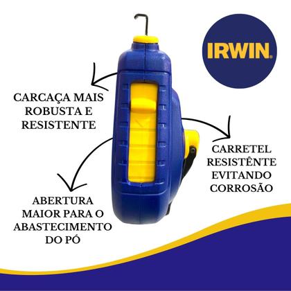 Imagem de Giz De Linha Para Marcação Azul 30 Metros Irwin Pedreiro Gesseiro Drywall Com Carretel - Drywall, Gesso, Obra em geral