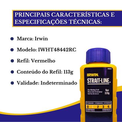 Imagem de Giz De Linha Para Marcação Azul 30 Metros Irwin Pedreiro Gesseiro Drywall Com Carretel - Drywall, Gesso, Obra em geral